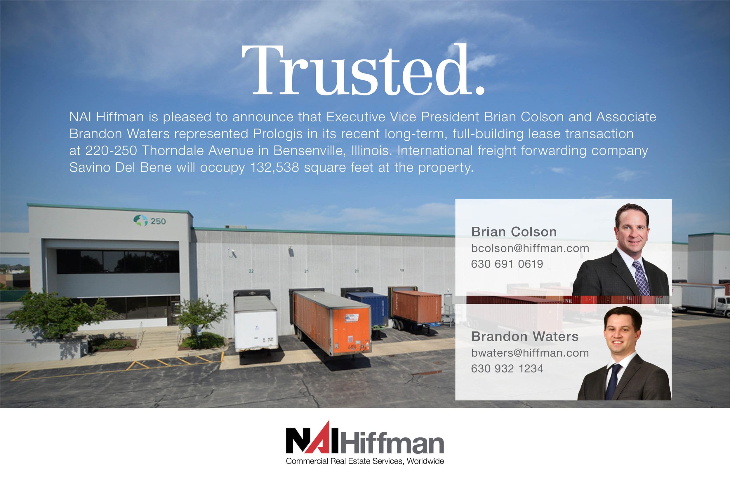 Brian Colson and Brandon Waters represent Prologis in lease transaction