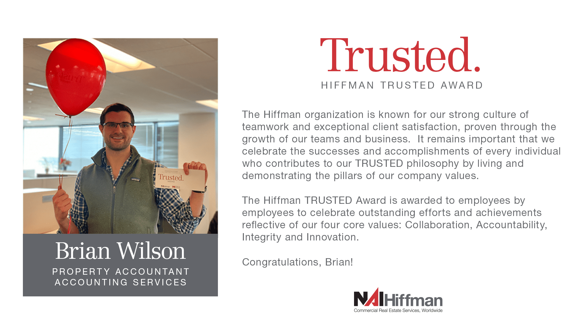 Brian Wilson Wins Hiffman Trusted Award