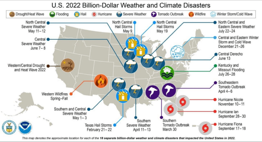 US 2022 Billion-Dollar Weather and Climate Disasters Map